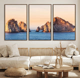 72996116-MGV-CV-36X24-El Arco Wall Art Canvas Print, Framed Cabo Rocks Art Picture Print, Ocean Arch Perfect Golden Coastal Landmark Decor Artwork