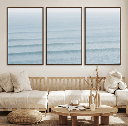 47814787-MGV-CV-36X24-Ocean Waves Wall Art Canvas Print, Framed Solo Surfer Art Picture Print, Wave Lines Perfect Minimalist Ocean Decor Artwork