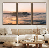 46299358-MGV-CV-36X24-Sunset Waves Wall Art Canvas Print, Framed Ocean Horizon Art Picture Print, Golden Water Perfect Golden Hour Coastal Decor Artwork