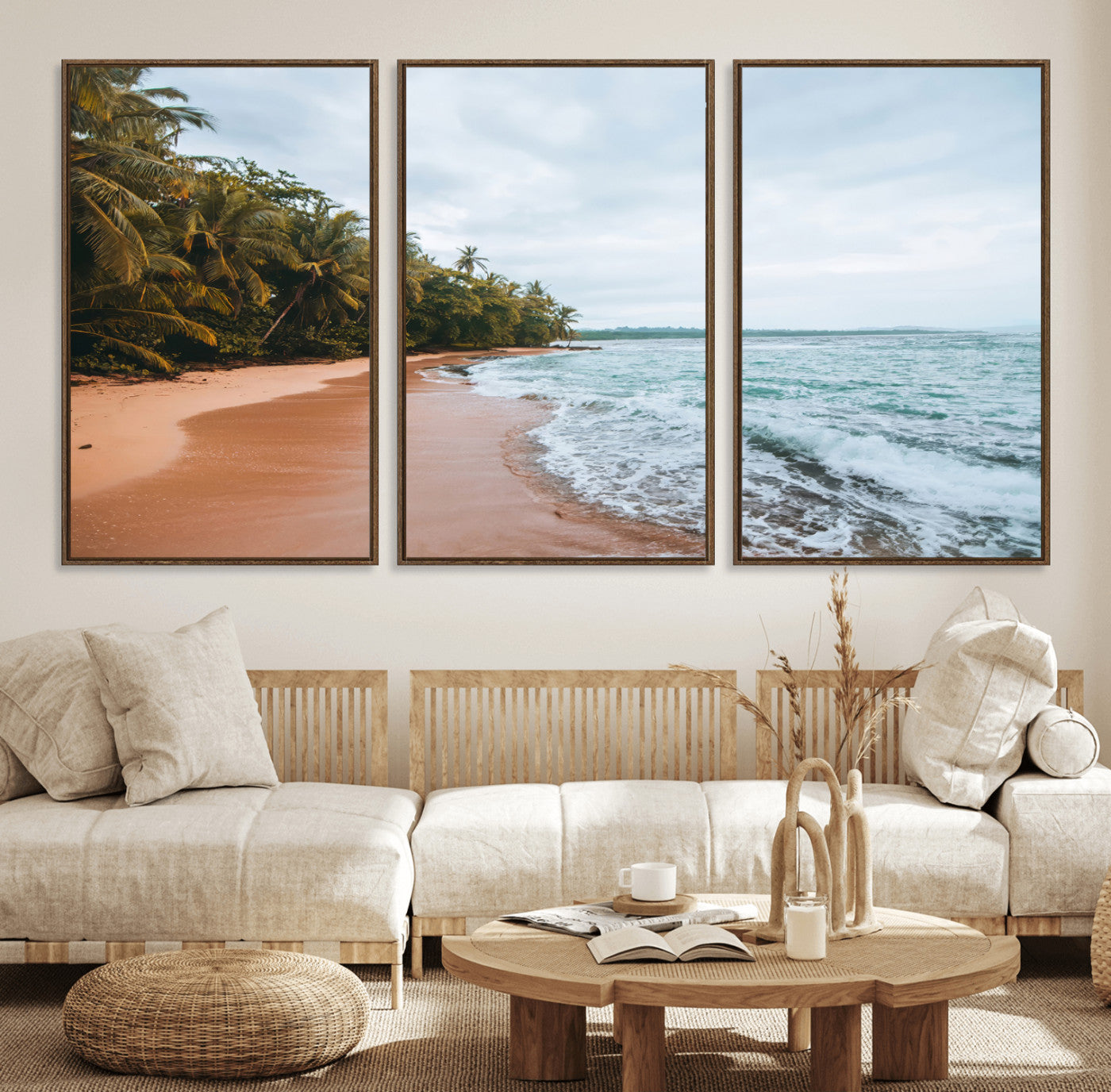 88125882-MGV-CV-36X24-Tropical Shoreline Wall Art Canvas Print, Framed Palm Trees Art Picture Print, Tropical Ocean Perfect Tropical Coastal Decor