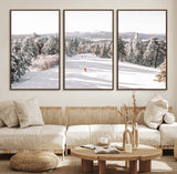 62119206-MGV-CV-36X24-Snowy Trail Wall Art Canvas Print, Framed Ski Slope Art Picture Print, Winter Pines Perfect Alpine Adventure Decor Artwork