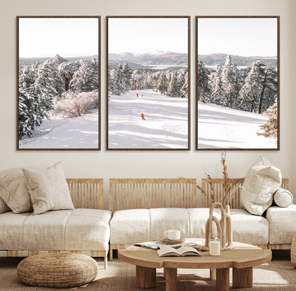 62119206-MGV-CV-36X24-Snowy Trail Wall Art Canvas Print, Framed Ski Slope Art Picture Print, Winter Pines Perfect Alpine Adventure Decor Artwork