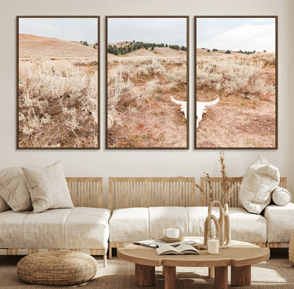97234735-MGV-CV-36X24-Rustic Bones Wall Art Canvas Print, Framed Desert Sage Art Picture Print, Prairie Skull Perfect Minimal Rustic Decor Artwork