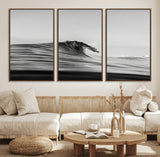 24029476-MGV-FC-60X30-3P_Walnut-Black Wave Wall Art Canvas Print, Framed Abstract Surf Art Picture Print, Minimalist Ocean Perfect Minimalist Coastal Decor