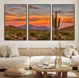25332783-MGV-FC-60X30-3P_Walnut-Saguaro Cactus Wall Art Canvas Print, Framed Arizona Sunset Art Picture Print, Sonoran Desert Perfect Southwestern Boho Decor
