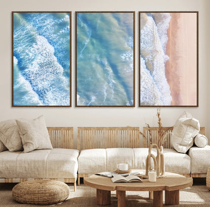 17641845-MGV-CV-36X24-Aerial Ocean Wall Art Canvas Print, Framed Blue Waves Art Picture Print, Sandy Shoreline Perfect Modern Coastal Decor Artwork
