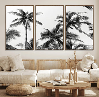 46641801-MGV-CV-36X24-Palm Tree Wall Art Canvas Print, Framed Black White Tropics Art Picture Print, Monochrome Palms Perfect Modern Tropical Minimalist