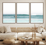 56345117-MGV-FC-60X30-3P_Walnut-Minimalist Surfing Wall Art Canvas Print, Framed Ocean Waves Art Picture Print, Soft Ocean Perfect Minimalist Coastal Decor