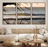 24896468-MGV-FC-60X30-3P_Walnut-Sunset Surf Wall Art Canvas Print, Framed Golden Waves Art Picture Print, Tropical Ocean Perfect Tropical Boho Decor Artwork