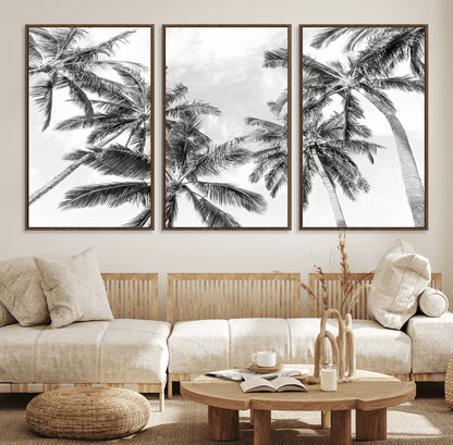 62113786-MGV-CV-36X24-Black White Palm Wall Art Canvas Print, Framed Monochrome Tropics Art Picture Print, Minimalist Beach Perfect Coastal Minimalist