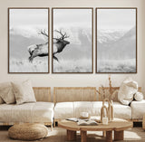 62278753-MGV-CV-36X24-Monochrome Elk Wall Art Canvas Print, Framed Mountain Wildlife Art Picture Print, Rustic Nature Perfect Rustic Minimalist Decor