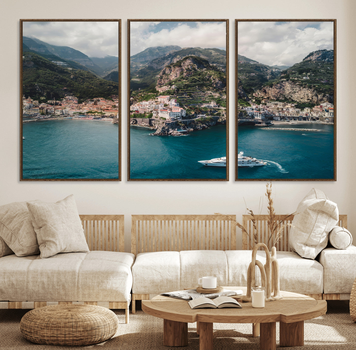 20321590-MGV-CV-36X24-Amalfi Coast Wall Art Canvas Print, Framed Italy Travel Art Picture Print, Mediterranean Landscape Perfect Mediterranean Coastal