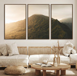 42338636-MGV-CV-36X24-Golden Mountain Wall Art Canvas Print, Framed Misty Summit Art Picture Print, Rugged Landscape Perfect Moody Wilderness Decor