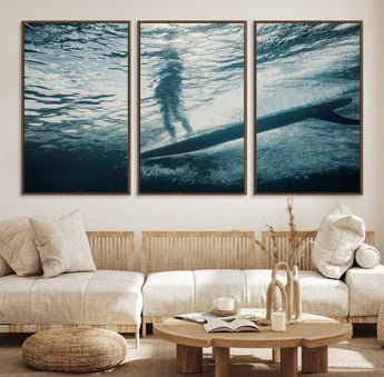 71192524-MGV-FC-60X30-3P_Walnut-Submerged Surf Wall Art Canvas Print, Framed Underwater Perspective Art Picture Print, Ocean Surf Perfect Coastal Adventure Decor