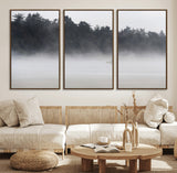 59703275-MGV-CV-36X24-Surfer in Fog Wall Art Canvas Print, Framed Foggy Beach Art Picture Print, Coastal Surf Perfect Moody Coastal Decor Artwork