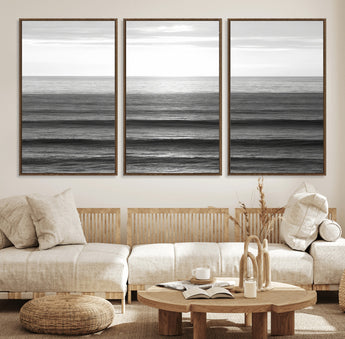 47305203-MGV-CV-36X24-Monochrome Ocean Wall Art Canvas Print, Framed Moody Ocean Art Picture Print, Calm Ocean Perfect Minimalist Coastal Decor Artwork