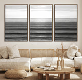 47305203-MGV-FC-60X30-3P_Walnut-Monochrome Ocean Wall Art Canvas Print, Framed Moody Ocean Art Picture Print, Calm Ocean Perfect Minimalist Coastal Decor Artwork