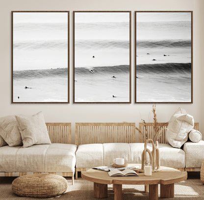 54291445-MGV-CV-36X24-Black White Ocean Wall Art Canvas Print, Framed Coastal Sport Art Picture Print, Ocean Culture Perfect Minimalist Coastal Decor