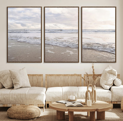 70596264-MGV-CV-36X24-Ocean Waves Wall Art Canvas Print, Framed Coastal Shoreline Art Picture Print, Sea Foam Perfect Coastal Minimalist Decor Artwork