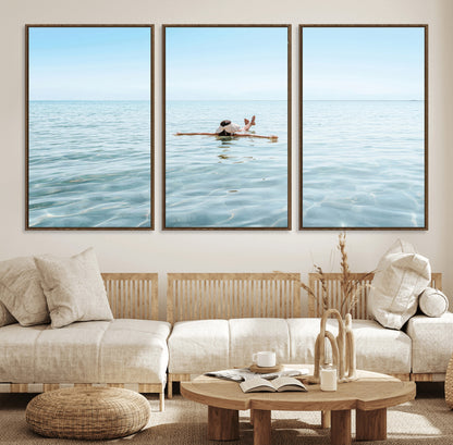 32624554-MGV-CV-36X24-Swimming Relaxation Wall Art Canvas Print, Framed Peaceful Water Art Picture Print, Clear Sea Perfect Minimalist Aquatic Decor