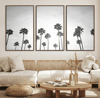 62298277-MGV-CV-36X24-Monochrome Palms Wall Art Canvas Print, Framed Minimalist Trees Art Picture Print, Silhouetted Palms Perfect Tropical Minimalist