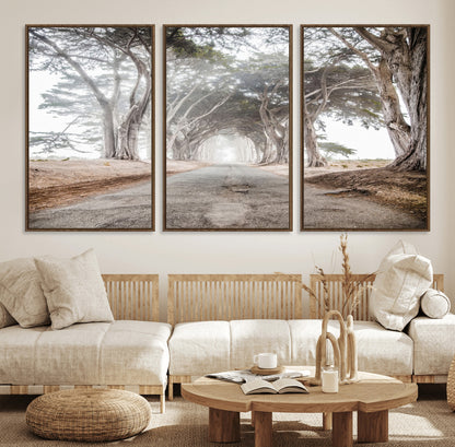 87090469-MGV-CV-36X24-Cypress Tunnel Wall Art Canvas Print, Framed Misty Road Art Picture Print, Foggy Trees Perfect Rustic Woodland Decor Artwork