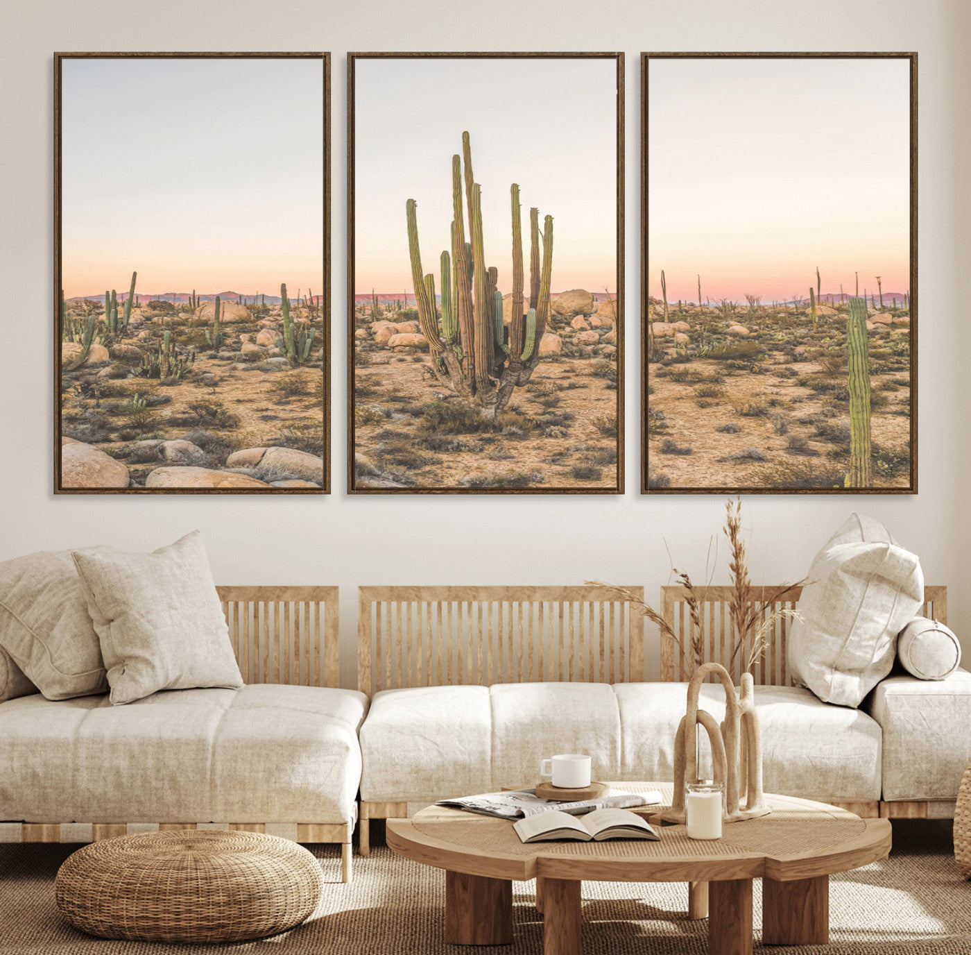 76234974-MGV-CV-36X24-Desert Cactus Wall Art Canvas Print, Framed Baja Desert Art Picture Print, Pastel Desert Perfect Southwestern Boho Decor Artwork