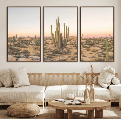 76234974-MGV-CV-36X24-Desert Cactus Wall Art Canvas Print, Framed Baja Desert Art Picture Print, Pastel Desert Perfect Southwestern Boho Decor Artwork