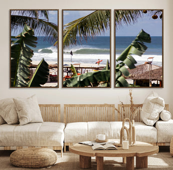 34722557-MGV-CV-36X24-Tropical Shoreline Wall Art Canvas Print, Framed Surfer Beach Art Picture Print, Coastal Surf Perfect Tropical Coastal Decor