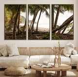 92093951-MGV-FC-60X30-3P_Walnut-Tropical Jungle Wall Art Canvas Print, Framed Palm Tree Forest Art Picture Print, Coastal Escape Perfect Jungle Retreat Decor