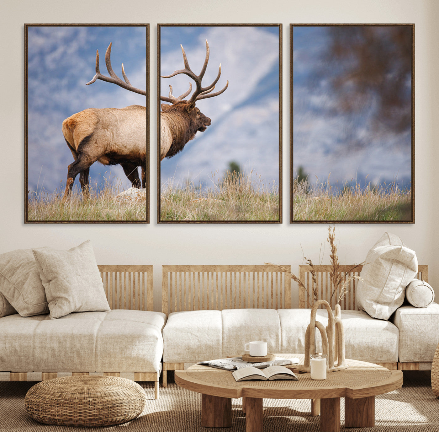 26365841-MGV-CV-36X24-Mountain Elk Art Wall Art Canvas Print, Framed Rustic Wildlife Print Art Picture Print, Lodge Style Decor Perfect Rustic Lodge