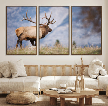 26365841-MGV-CV-36X24-Mountain Elk Art Wall Art Canvas Print, Framed Rustic Wildlife Print Art Picture Print, Lodge Style Decor Perfect Rustic Lodge