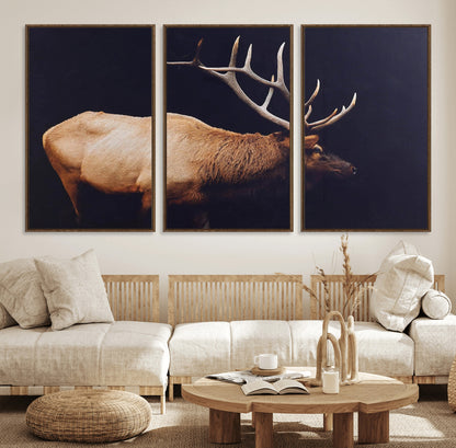 91871131-MGV-CV-36X24-Rustic Elk Art Wall Art Canvas Print, Framed Moody Wildlife Decor Art Picture Print, Western Animal Print Perfect Western Lodge