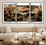 96372548-MGV-FC-60X30-3P_Walnut-Japanese Landscape Wall Art Print – Mt. Fuji Poster with Bonsai Tree & River, Ukiyo-e Inspired Modern Japanese Artwork, Autumn