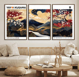 66243961-MGV-FC-60X30-3P_Walnut-Mount Fuji Japanese Wall Art – Golden Abstract Landscape Canvas Print, Cherry Blossom Painting, Modern Oriental Zen Home Decor