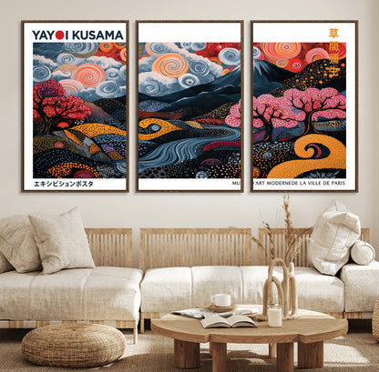 43879290-MGV-FC-60X30-3P_Walnut-Japanese Abstract Wall Art – Mount Fuji Cherry Blossom Canvas Print, Modern Asian Inspired Landscape Decor for Living Room,