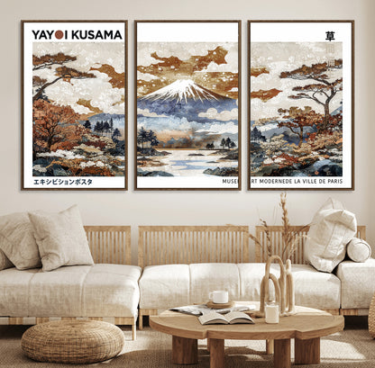 80111817-MGV-FC-60X30-3P_Walnut-Japanese Landscape Wall Art – Mount Fuji Autumn Canvas Print, Asian Inspired Nature Decor for Living Room, Bedroom, Office or