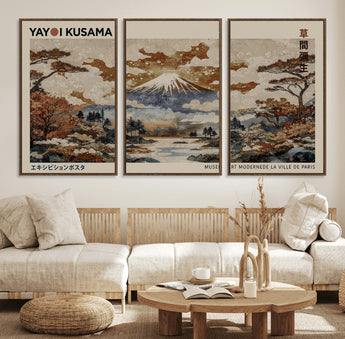 11778299-MGV-FC-60X30-3P_Walnut-Japanese Landscape Wall Art – Mount Fuji Canvas Print, Asian Inspired Nature Decor for Living Room, Bedroom, Office or Studio