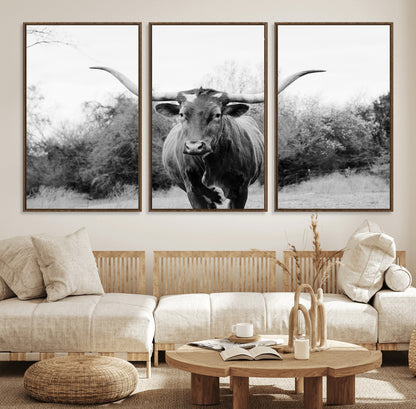 97280319-MGV-CV-36X24-Longhorn Photography Wall Art Canvas Print, Framed Western Cow Decor Art Picture Print, Texas Ranch Style Perfect Rustic Farmhouse