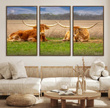 97244565-MGV-CV-36X24-Longhorn Duo Wall Art Canvas Print, Framed Cozy Ranch Vibes Art Picture Print, Western Ranch Decor Perfect Rustic Farmhouse Decor