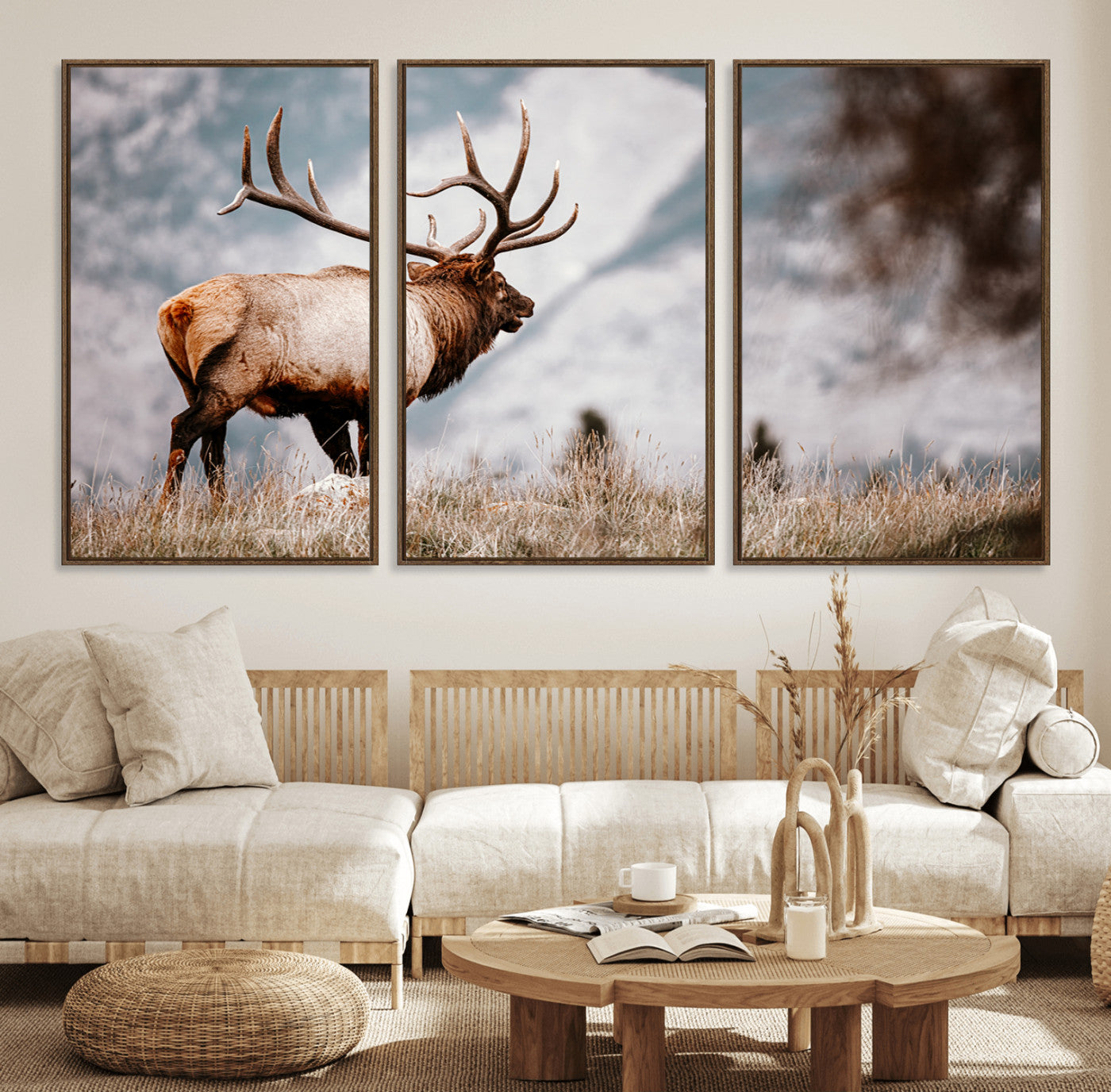 70489411-MGV-CV-36X24-Elk Photography Wall Art Canvas Print, Framed Mountain Wildlife Art Picture Print, Rustic Nature Decor Perfect Rustic Lodge Decor
