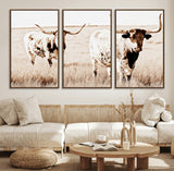 39672786-MGV-CV-36X24-Rustic Cow Scene Wall Art Canvas Print, Framed Farmhouse Style Cattle Art Picture Print, Prairie Animal Duo Perfect Rustic Western