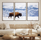 58512275-MGV-FC-60X30-3P_Walnut-Cowboy Aesthetic Wall Art Canvas Print, Framed Neutral Animal Theme Art Picture Print, Bison Ranch Style Perfect Rustic Western