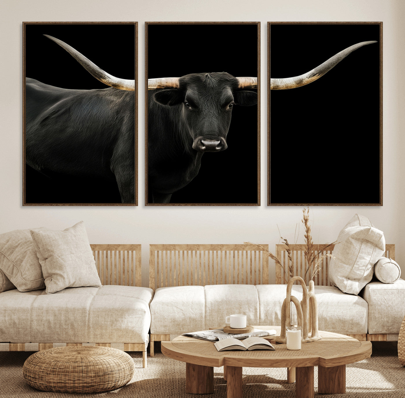 23572907-MGV-CV-36X24-Texas Longhorn Wall Art Canvas Print, Framed Rustic Western Decor Art Picture Print, Farmhouse Animal Perfect Modern Western