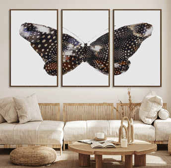 99831147-MGV-FC-60X30-3P_Walnut-Spotted Butterfly Wall Art Canvas Print, Framed Neutral Insect Theme Art Picture Print, Earthy Wing Pattern Perfect Modern Rustic