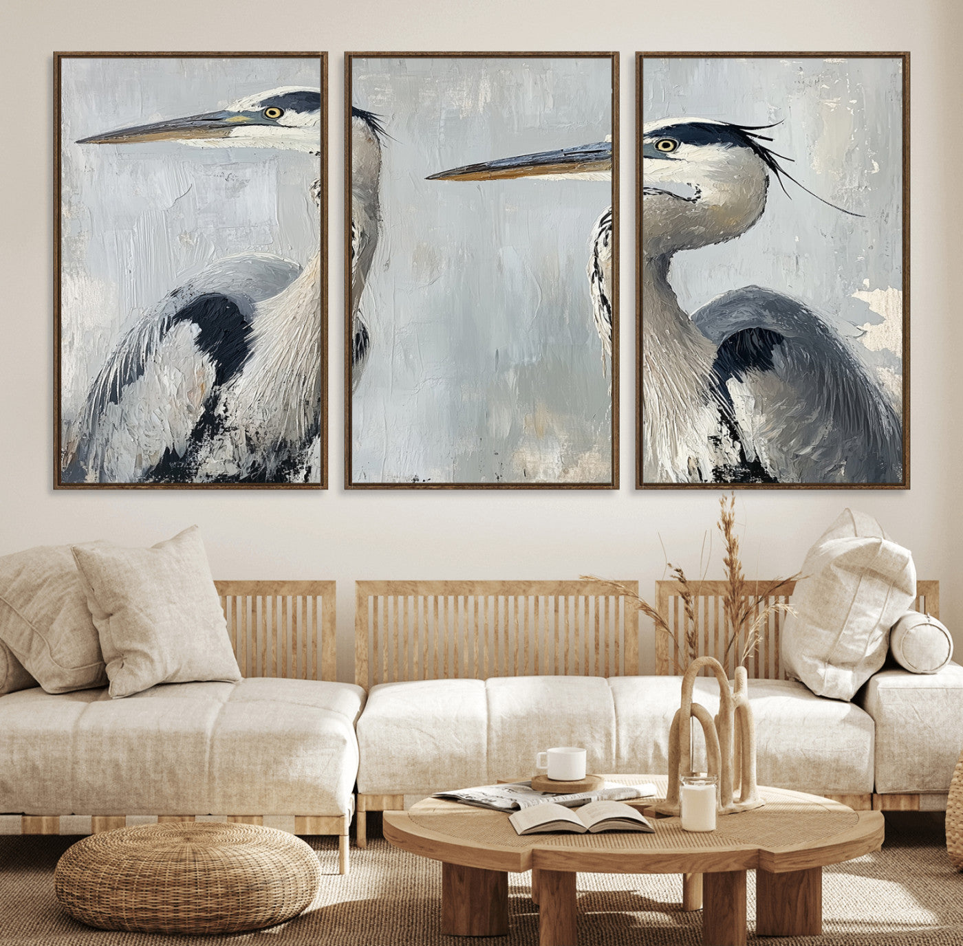 19427826-MGV-FC-60X30-3P_Walnut-Bird Canvas Decor Wall Art Canvas Print, Framed Coastal Bird Pair Art Picture Print, Minimalist Wildlife Wall Perfect Coastal