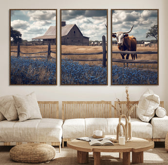 51092814-MGV-CV-36X24-Texas Longhorn Wall Art Wall Art Canvas Print, Framed Rustic Barn Canvas Art Picture Print, Farmhouse Cow Decor Perfect Rustic