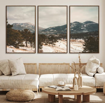 77311749-MGV-CV-36X24-Mountain Landscape Wall Art Canvas Print, Framed Snowy Peaks Art Picture Print, Alpine Aesthetic Perfect Rustic Winter Decor
