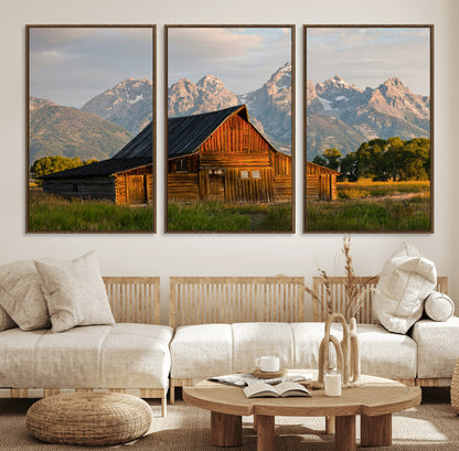 31771014-MGV-FC-60X30-3P_Walnut-Rustic Barn Wall Art Canvas Print, Framed Western Landscape Art Picture Print, Farmhouse Style Perfect Rustic Farmhouse Decor