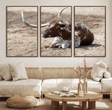 76549210-MGV-CV-36X24-Texas Longhorn Wall Art Canvas Print, Framed Country Living Art Picture Print, Farmhouse Aesthetic Perfect Western Rustic Decor